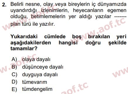 2019 Türk Dili 2 Arasınav 2. Çıkmış Sınav Sorusu