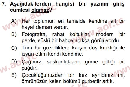 2019 Türk Dili 2 Arasınav 7. Çıkmış Sınav Sorusu