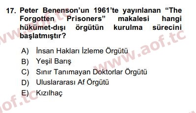 2017 Uluslararası Örgütler Arasınav 17. Çıkmış Sınav Sorusu