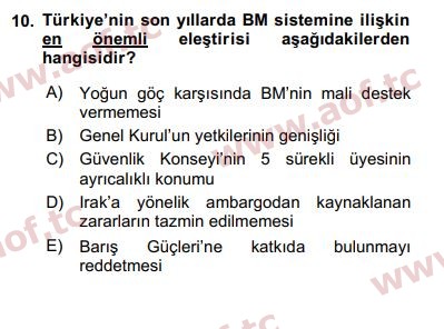 2018 Uluslararası Örgütler Arasınav 10. Çıkmış Sınav Sorusu