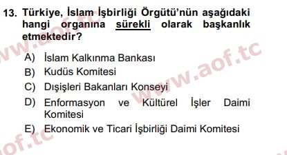 2018 Uluslararası Örgütler Final 13. Çıkmış Sınav Sorusu