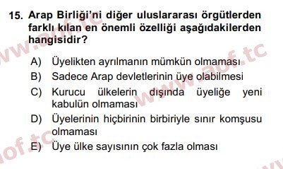 2018 Uluslararası Örgütler Final 15. Çıkmış Sınav Sorusu