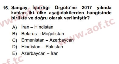 2018 Uluslararası Örgütler Final 16. Çıkmış Sınav Sorusu