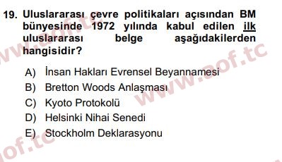 2018 Uluslararası Örgütler Final 19. Çıkmış Sınav Sorusu