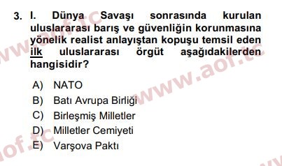 2018 Uluslararası Örgütler Final 3. Çıkmış Sınav Sorusu