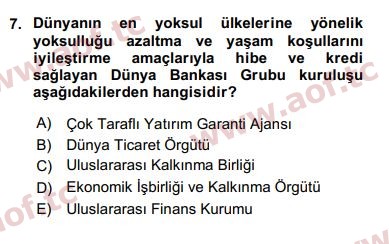 2018 Uluslararası Örgütler Final 7. Çıkmış Sınav Sorusu