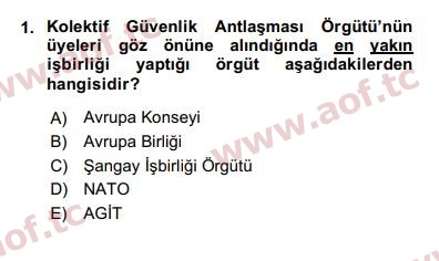 2018 Uluslararası Örgütler Yaz Okulu 1. Çıkmış Sınav Sorusu