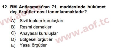 2018 Uluslararası Örgütler Yaz Okulu 12. Çıkmış Sınav Sorusu