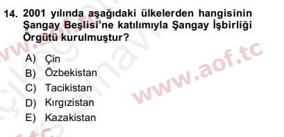 2018 Uluslararası Örgütler Yaz Okulu 14. Çıkmış Sınav Sorusu