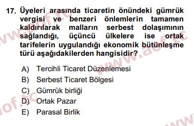 2018 Uluslararası Örgütler Yaz Okulu 17. Çıkmış Sınav Sorusu