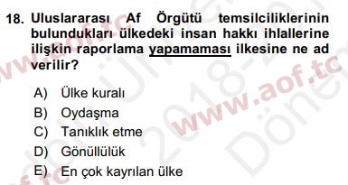 2019 Uluslararası Örgütler Final 18. Çıkmış Sınav Sorusu