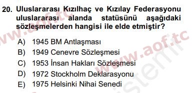 2019 Uluslararası Örgütler Final 20. Çıkmış Sınav Sorusu