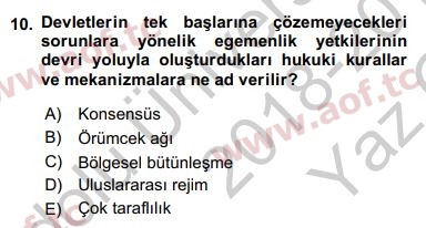 2019 Uluslararası Örgütler Yaz Okulu 10. Çıkmış Sınav Sorusu