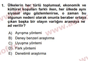 2016 Karşılaştırmalı Siyasal Sistemler Arasınav 1. Çıkmış Sınav Sorusu