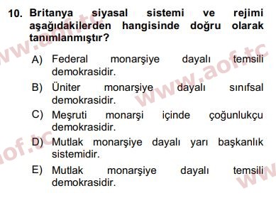 2016 Karşılaştırmalı Siyasal Sistemler Arasınav 10. Çıkmış Sınav Sorusu