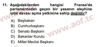 2016 Karşılaştırmalı Siyasal Sistemler Arasınav 11. Çıkmış Sınav Sorusu