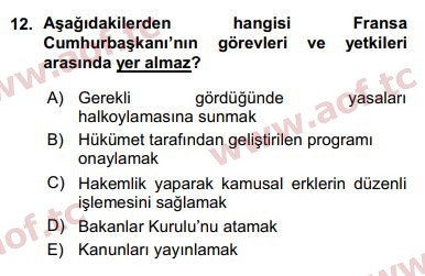 2016 Karşılaştırmalı Siyasal Sistemler Arasınav 12. Çıkmış Sınav Sorusu