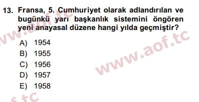 2016 Karşılaştırmalı Siyasal Sistemler Arasınav 13. Çıkmış Sınav Sorusu