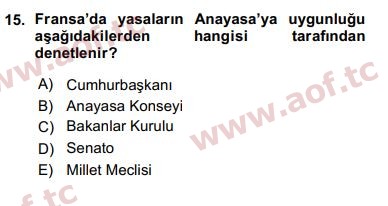 2016 Karşılaştırmalı Siyasal Sistemler Arasınav 15. Çıkmış Sınav Sorusu