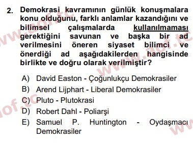 2016 Karşılaştırmalı Siyasal Sistemler Arasınav 2. Çıkmış Sınav Sorusu