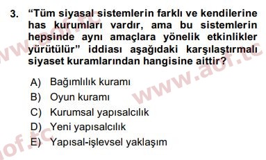 2016 Karşılaştırmalı Siyasal Sistemler Arasınav 3. Çıkmış Sınav Sorusu