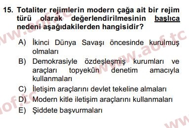 2017 Karşılaştırmalı Siyasal Sistemler Final 15. Çıkmış Sınav Sorusu