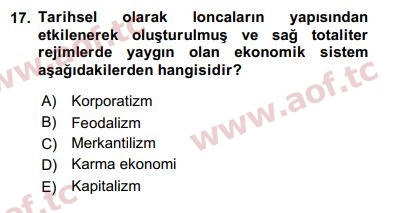 2017 Karşılaştırmalı Siyasal Sistemler Final 17. Çıkmış Sınav Sorusu