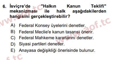 2017 Karşılaştırmalı Siyasal Sistemler Final 6. Çıkmış Sınav Sorusu