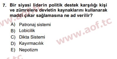 2017 Karşılaştırmalı Siyasal Sistemler Final 7. Çıkmış Sınav Sorusu