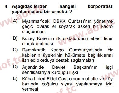 2017 Karşılaştırmalı Siyasal Sistemler Final 9. Çıkmış Sınav Sorusu