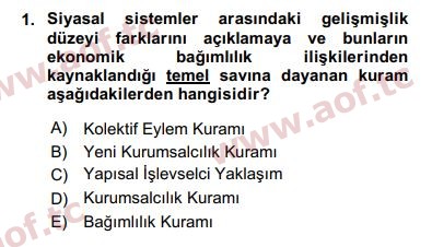 2018 Karşılaştırmalı Siyasal Sistemler Arasınav 1. Çıkmış Sınav Sorusu