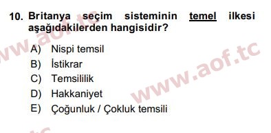 2018 Karşılaştırmalı Siyasal Sistemler Arasınav 10. Çıkmış Sınav Sorusu