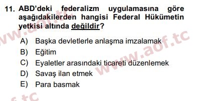 2018 Karşılaştırmalı Siyasal Sistemler Arasınav 11. Çıkmış Sınav Sorusu