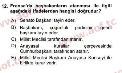 2018 Karşılaştırmalı Siyasal Sistemler Arasınav 12. Çıkmış Sınav Sorusu