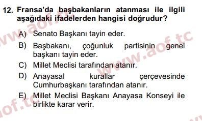 2018 Karşılaştırmalı Siyasal Sistemler Arasınav 12. Çıkmış Sınav Sorusu