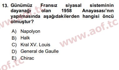 2018 Karşılaştırmalı Siyasal Sistemler Arasınav 13. Çıkmış Sınav Sorusu