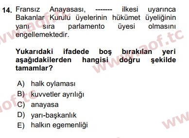 2018 Karşılaştırmalı Siyasal Sistemler Arasınav 14. Çıkmış Sınav Sorusu