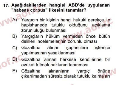 2018 Karşılaştırmalı Siyasal Sistemler Arasınav 17. Çıkmış Sınav Sorusu