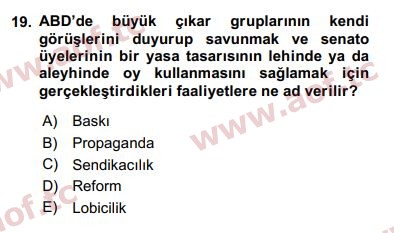 2018 Karşılaştırmalı Siyasal Sistemler Arasınav 19. Çıkmış Sınav Sorusu