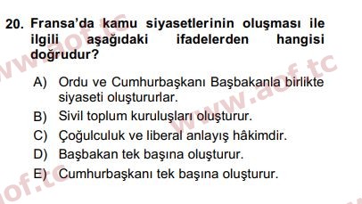 2018 Karşılaştırmalı Siyasal Sistemler Arasınav 20. Çıkmış Sınav Sorusu