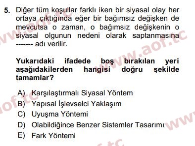 2018 Karşılaştırmalı Siyasal Sistemler Arasınav 5. Çıkmış Sınav Sorusu