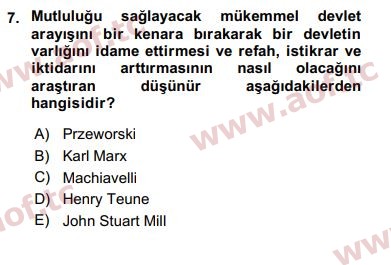 2018 Karşılaştırmalı Siyasal Sistemler Arasınav 7. Çıkmış Sınav Sorusu