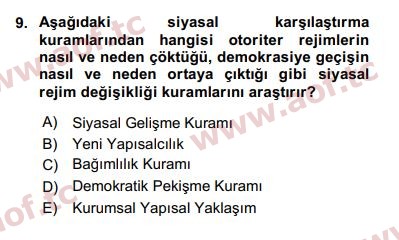 2018 Karşılaştırmalı Siyasal Sistemler Arasınav 9. Çıkmış Sınav Sorusu