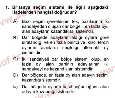 2019 Karşılaştırmalı Siyasal Sistemler Arasınav 1. Çıkmış Sınav Sorusu