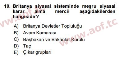 2019 Karşılaştırmalı Siyasal Sistemler Arasınav 10. Çıkmış Sınav Sorusu