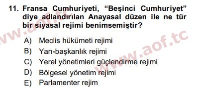 2019 Karşılaştırmalı Siyasal Sistemler Arasınav 11. Çıkmış Sınav Sorusu