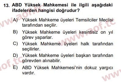 2019 Karşılaştırmalı Siyasal Sistemler Arasınav 13. Çıkmış Sınav Sorusu