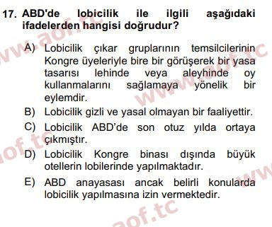 2019 Karşılaştırmalı Siyasal Sistemler Arasınav 17. Çıkmış Sınav Sorusu