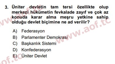 2019 Karşılaştırmalı Siyasal Sistemler Arasınav 3. Çıkmış Sınav Sorusu