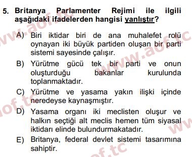 2019 Karşılaştırmalı Siyasal Sistemler Arasınav 5. Çıkmış Sınav Sorusu